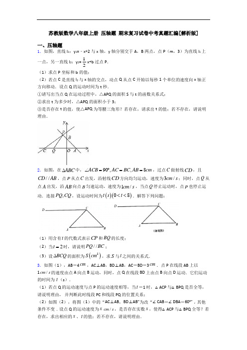 苏教版数学八年级上册 压轴题 期末复习试卷中考真题汇编[解析版]