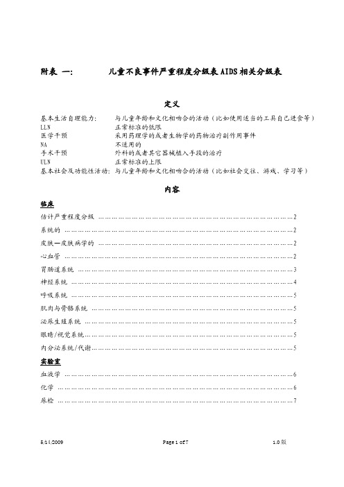 儿童附表一-DAIDS毒性反应分级表（正反面印刷-一式三份）