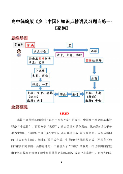 高中统编版《乡土中国》知识点精讲及习题专练----《家族》