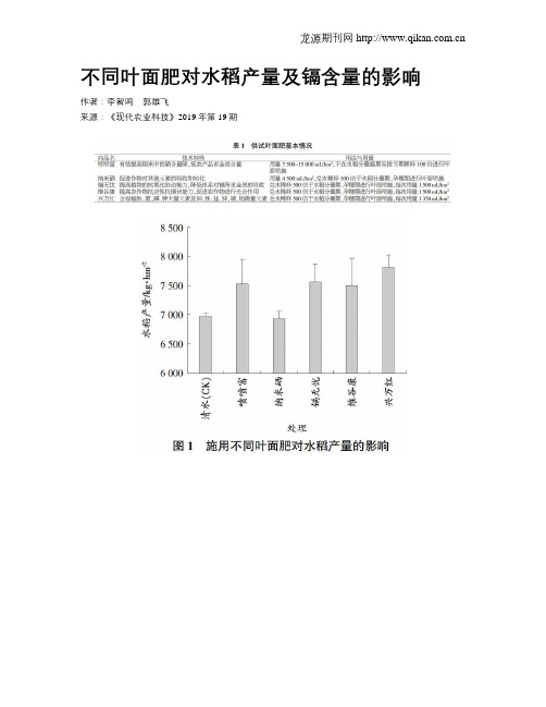 不同叶面肥对水稻产量及镉含量的影响