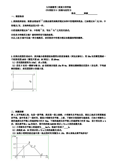 2019年中考数学二轮复习导学案：专项复习3(实践与应用)