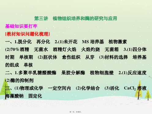 高考生物一轮复习 第三讲 植物组织培养和酶的研究与应用课件 新人教版选修1