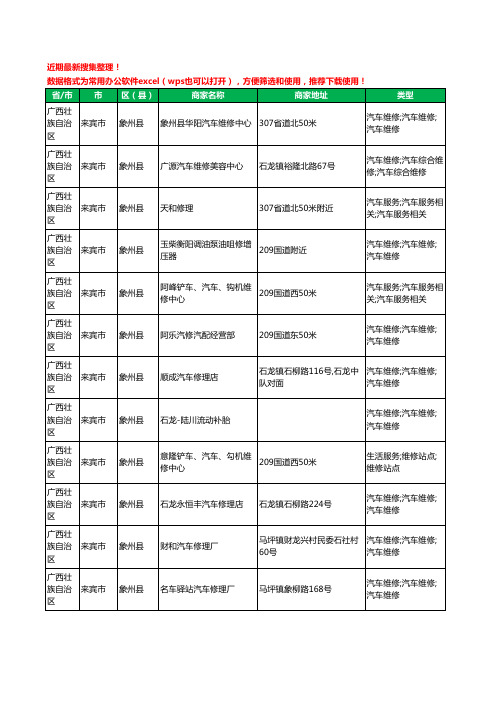 2020新版广西壮族自治区来宾市象州县汽车维修工商企业公司商家名录名单黄页联系方式电话大全87家