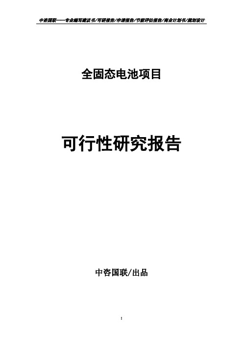 全固态电池项目可行性研究报告