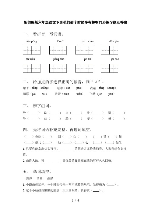新部编版六年级语文下册他们那个时候多有趣啊同步练习题及答案