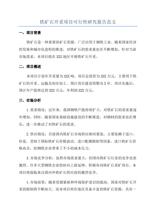 铁矿石开采项目可行性研究报告范文