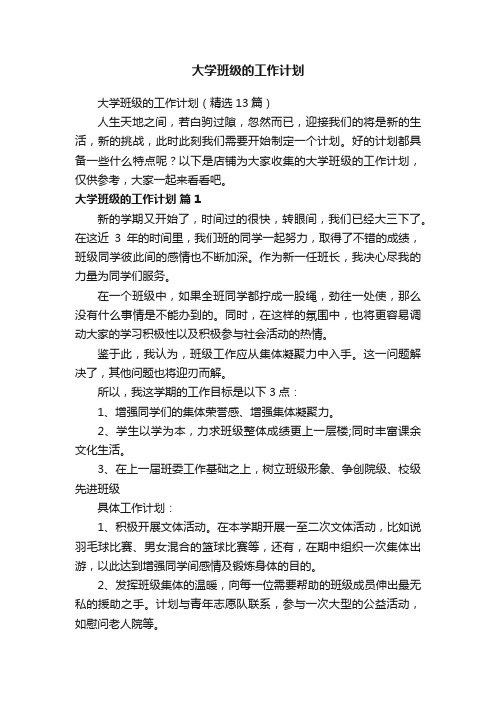 大学班级的工作计划