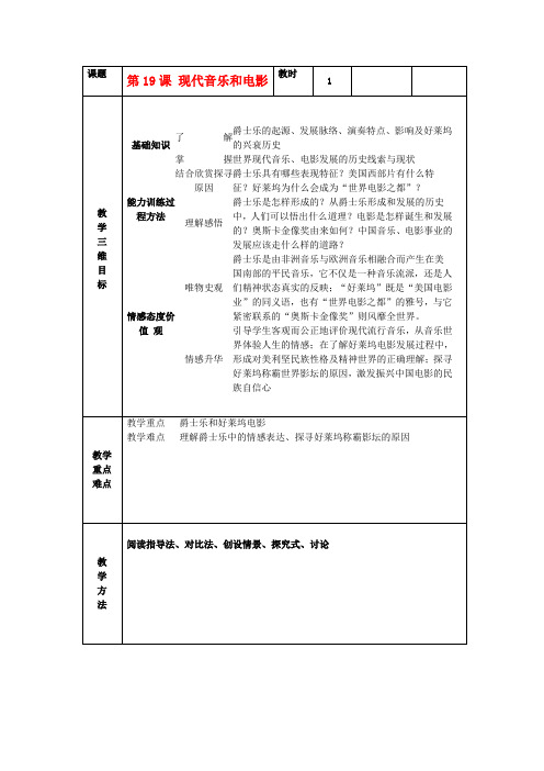 九年级历史下册第19课《现代音乐和电影》教案新人教版