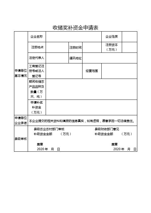 收储奖补资金申请表【模板】