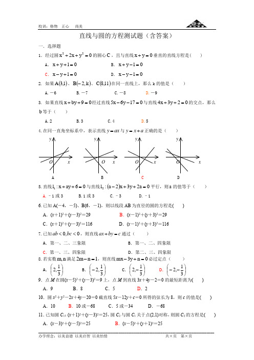 直线与圆的方程(含答案)