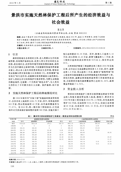 景洪市实施天然林保护工程后所产生的经济效益与社会效益