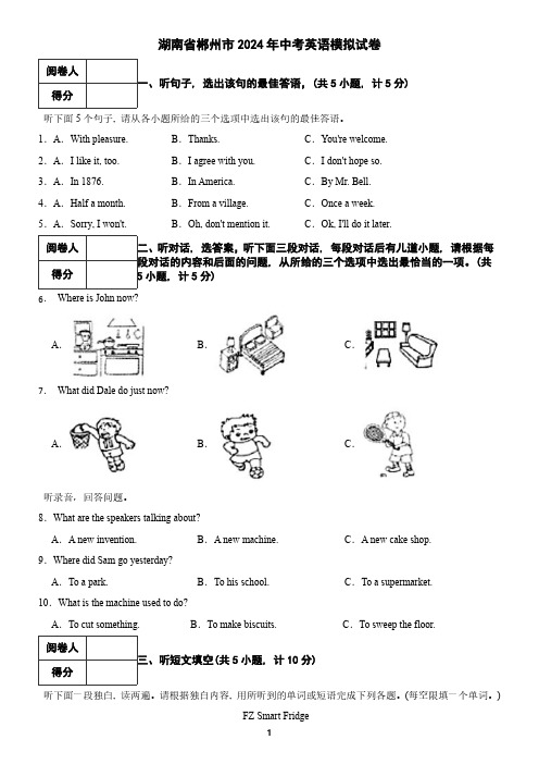 湖南省郴州市2024年中考英语模拟试卷(含答案)
