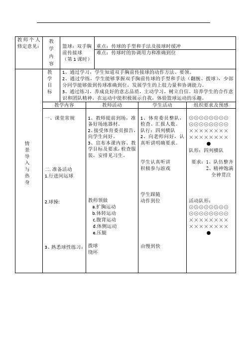 初中体育_篮球：双手胸前传接球教学设计学情分析教材分析课后反思