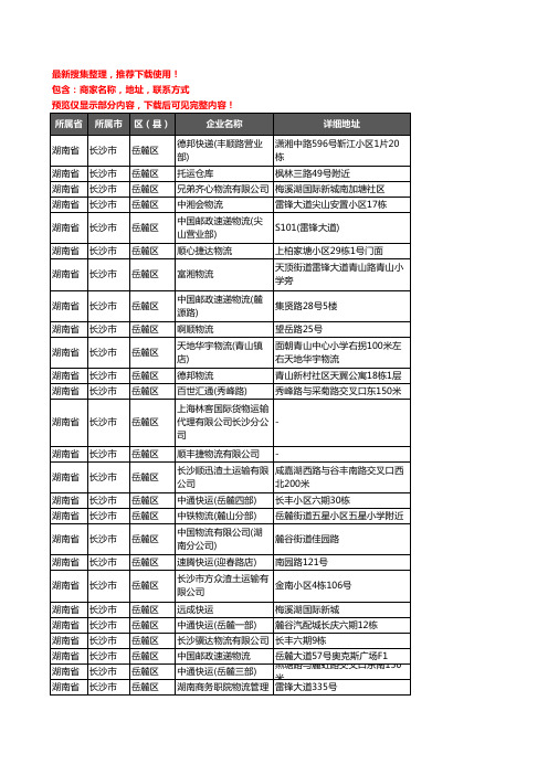 新版湖南省长沙市岳麓区托运企业公司商家户名录单联系方式地址大全102家