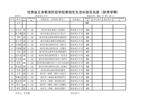 九年级二级部九(12)班寄宿生生活补助