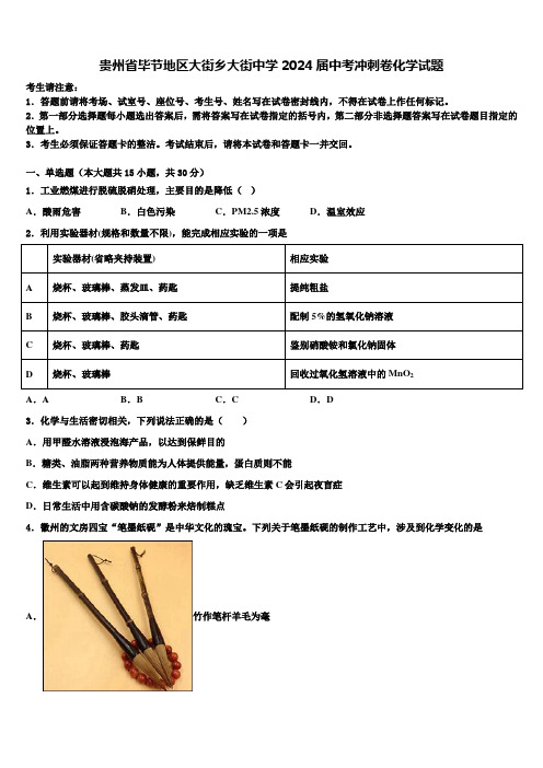 贵州省毕节地区大街乡大街中学2024届中考冲刺卷化学试题含解析