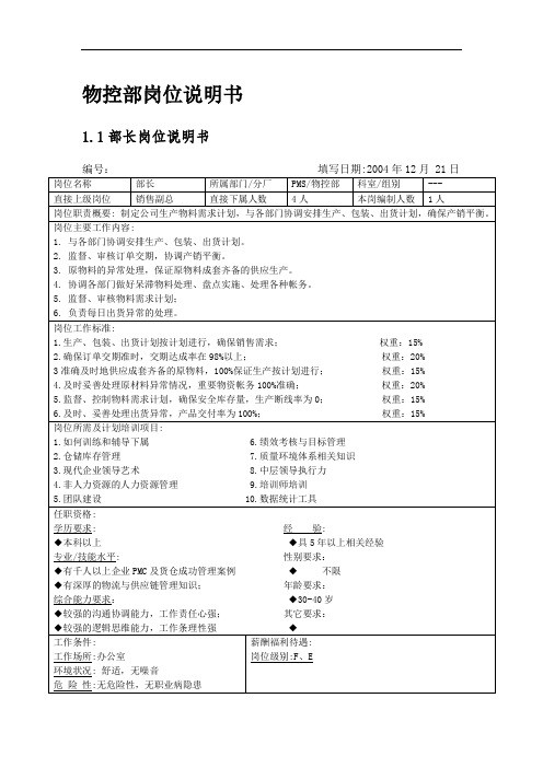 物控部岗位说明书【精】