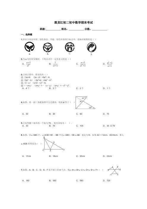 黑龙江初二初中数学期末考试带答案解析
