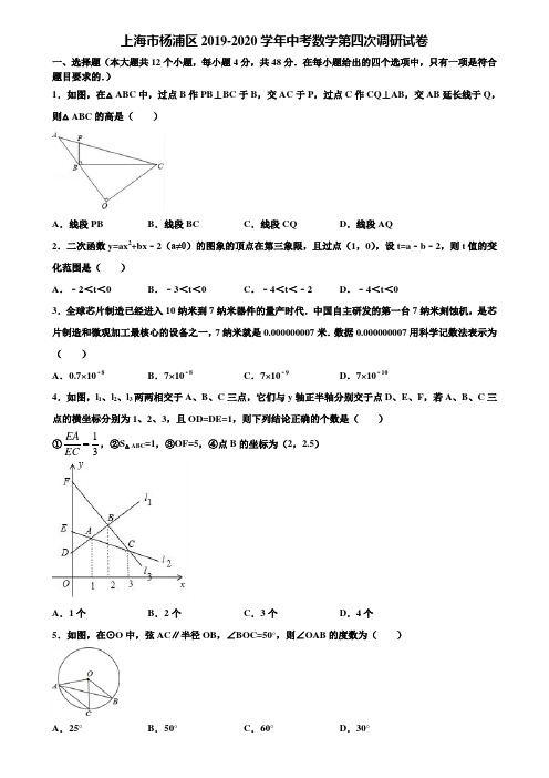 上海市杨浦区2019-2020学年中考数学第四次调研试卷含解析