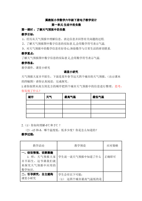冀教版小学数学六年级下册第一单元电子教学设计