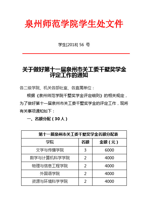 泉州师范学院学生处文件