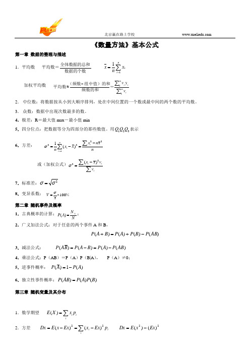 数量方法基本公式(自学考试中英合作商务管理与金融管理专业)-赢在路上