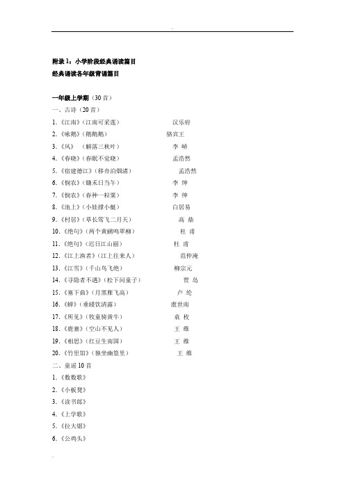 小学阶段经典诵读篇目