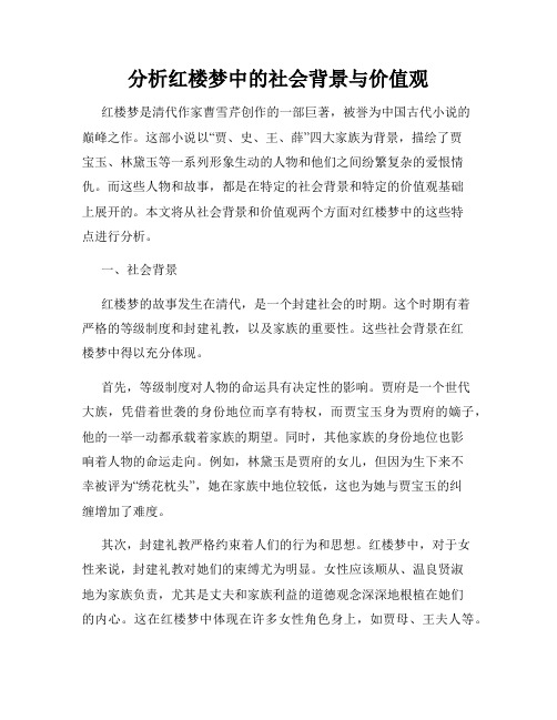 分析红楼梦中的社会背景与价值观