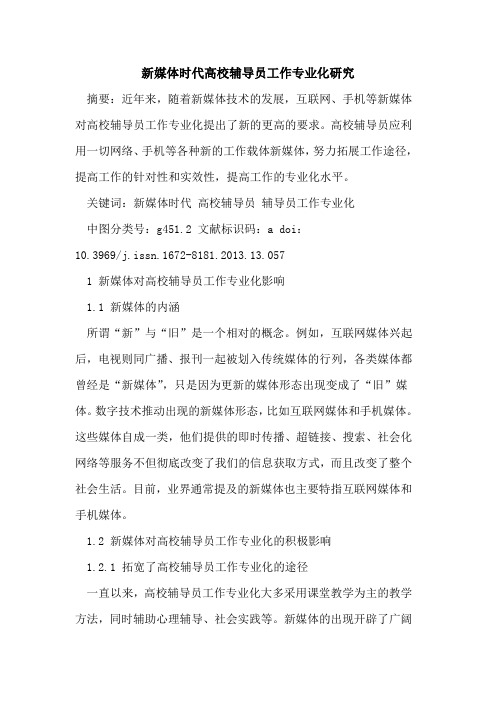 新媒体时代高校辅导员工作专业化研究