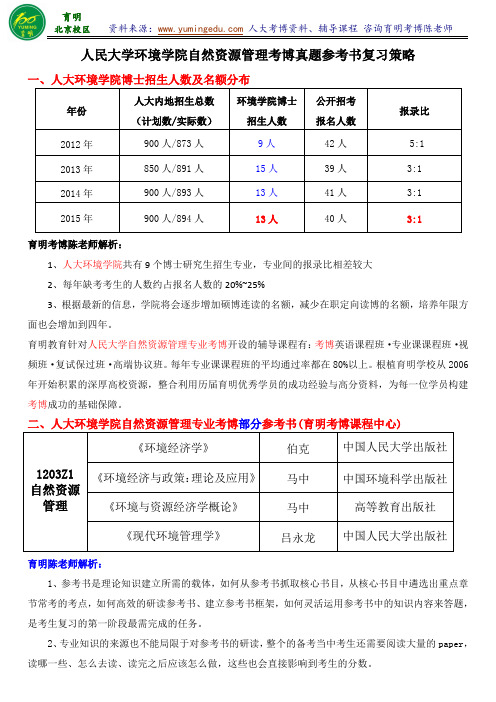 2016人大自然资源管理专业考博真题考试内容复习资料-育明考研考博
