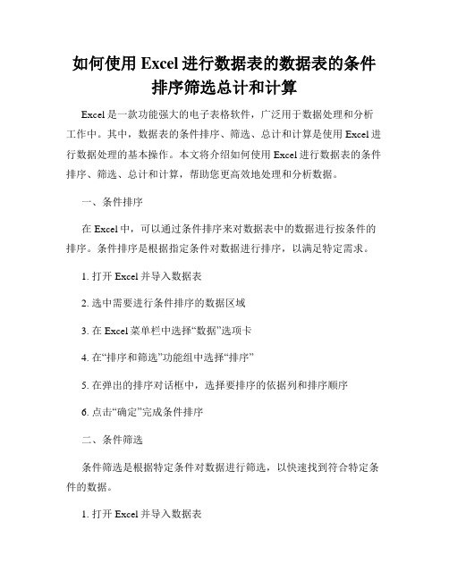 如何使用Excel进行数据表的数据表的条件排序筛选总计和计算