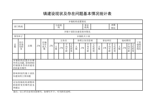 镇建设现状及存在问题基本情况统计表