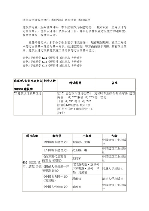 清华大学建筑学2012考研资料 盛世清北考研辅导