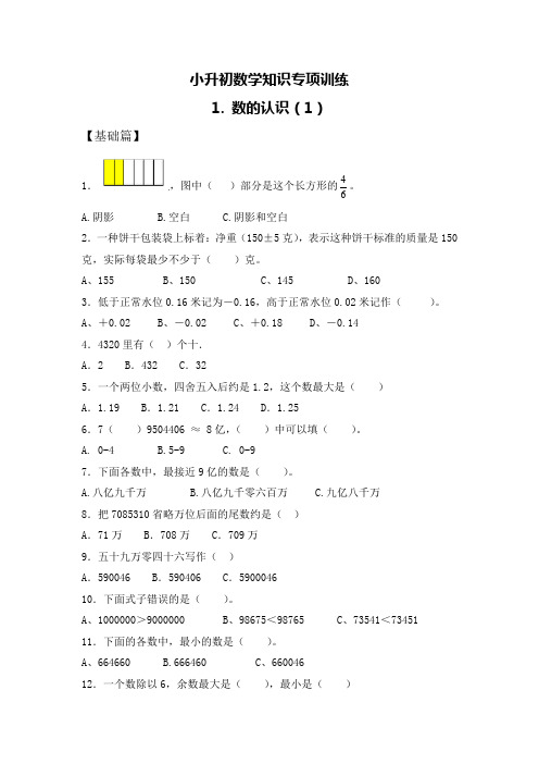 【精品】小学数学知识专项训练一   数与代数-数的认识