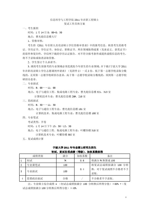 宁波大学信息科学与工程学院2011年在职工程硕士复试