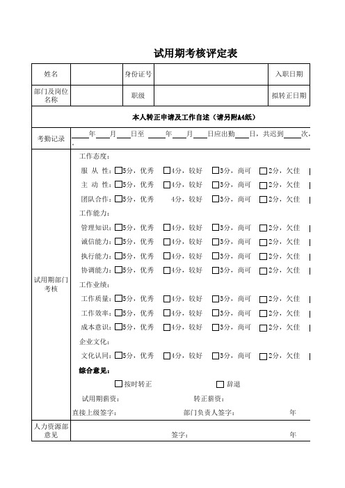 试用期考核登记表