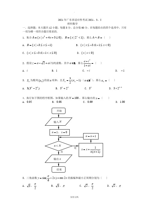 201X年广东适应性考试理科数学试题(一模)