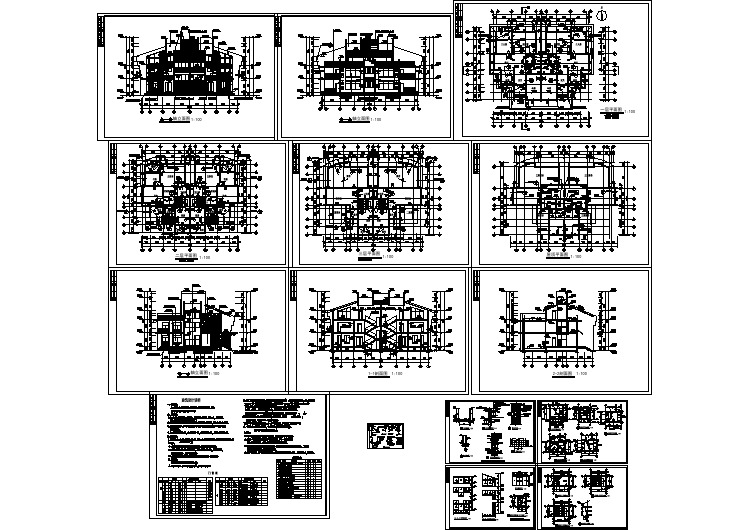 某地区花园小区联排别墅建筑设计cad施工图