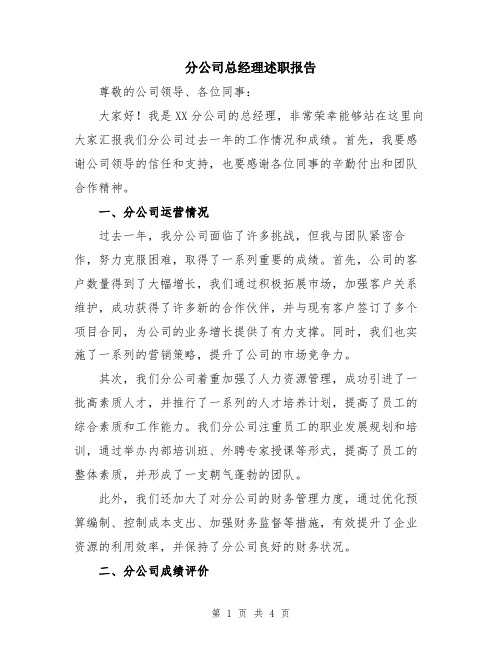 分公司总经理述职报告