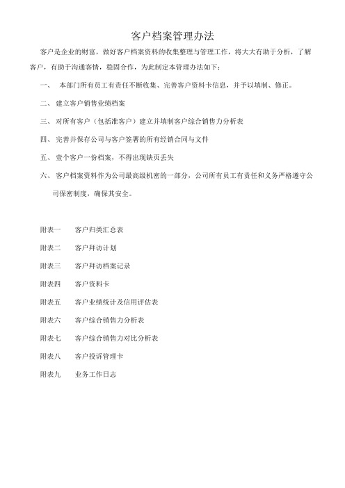 会员或客户档案管理办法