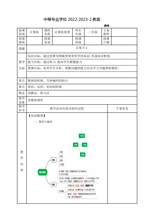 中职计算机原理教案：总复习(全4课时)