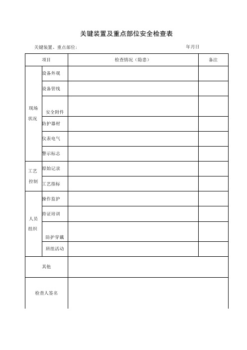 关键装置及重点部位安全检查表