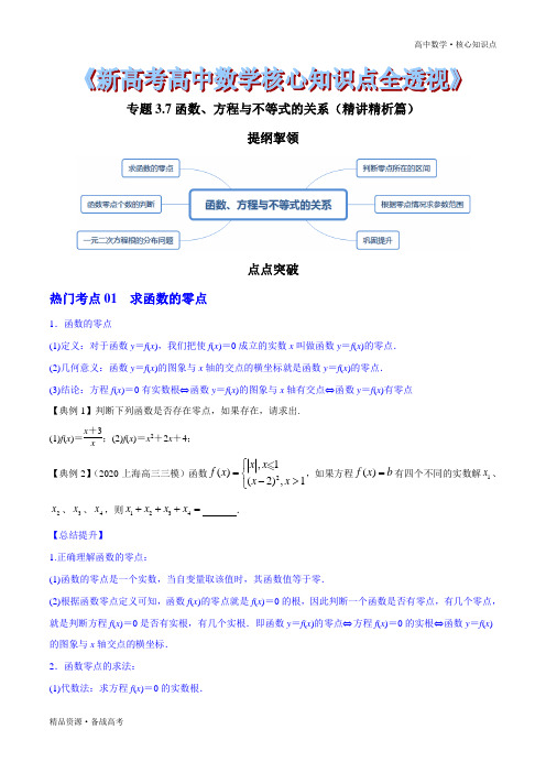 2021年高中数学核心知识点3.7 函数、方程与不等式的关系(精讲精析篇)(原卷版)新高考