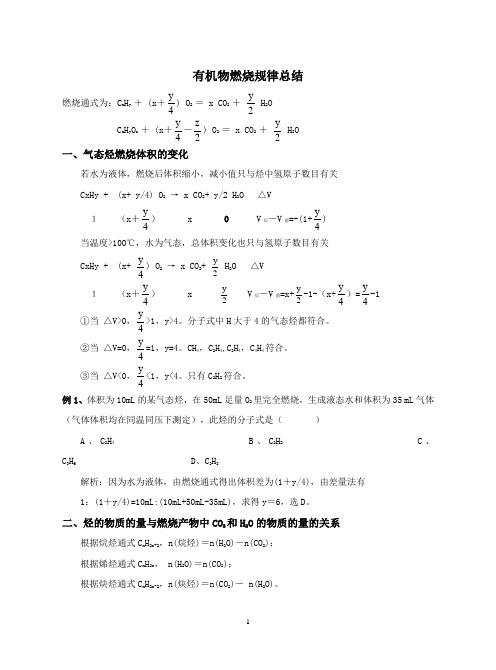 高二化学有机物燃烧规律总结