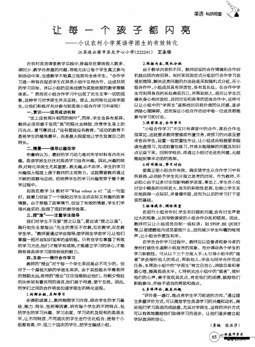 让每一个孩子都闪亮——小议农村小学英语学困生的有效转化