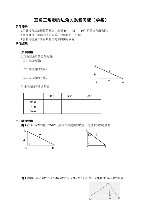 直角三角形的边角关系复习课(学案修改稿)