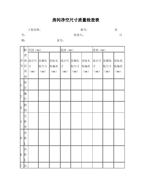 房间净空尺寸质量检查表