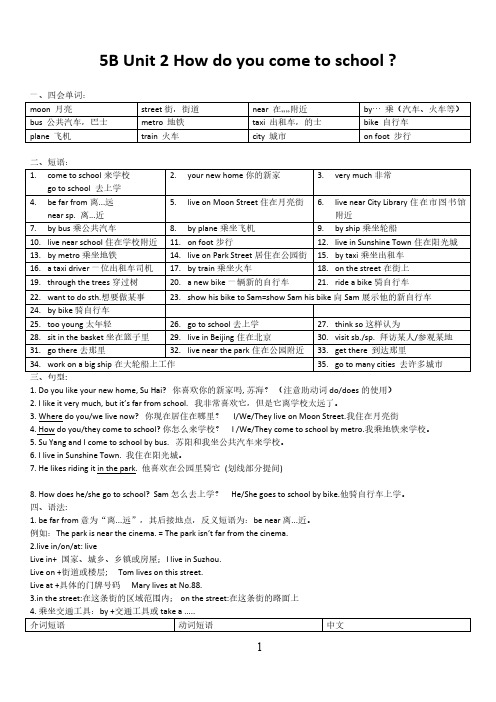 苏教版英语-5b-unit2-知识点梳理及单元过关检测