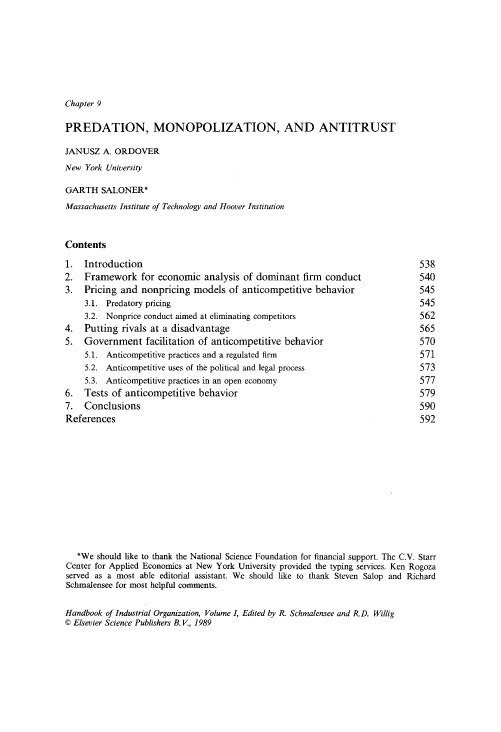 [产业组织理论].Chapter 9 Predation, monopolization, and antitrust