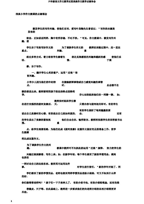 六年级语文作文教学反思浅谈作文教学点滴体会